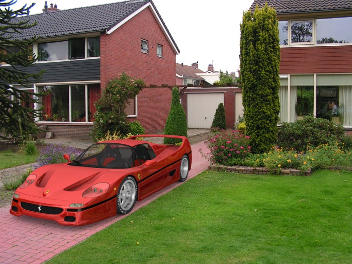 His Ferrari F50, not your usual lawn decoration.