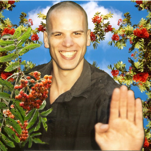 This is me, in 2004, copy-pasted between some rowan berries.