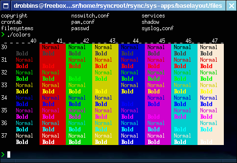 Console color codes table